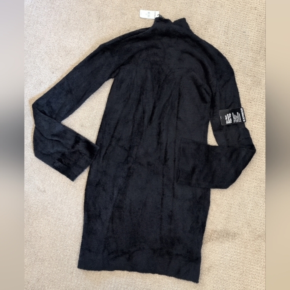 Express Long Flounce Sleeve Mock Neck Fuzzy Fitted Bodycon Dress - Picture 7 of 8